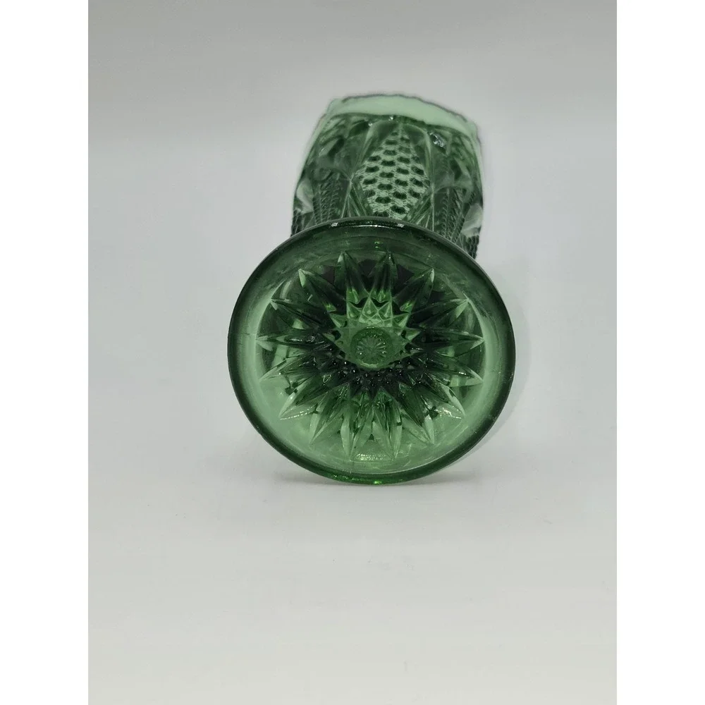 McKee Sunbeam Green Glass Vase Gold Trim‎ Scalloped Rim EAPG 6.125
